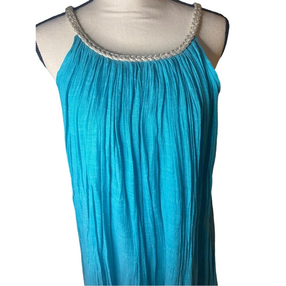 nouveaumonde womens Aqua Dress (M) with Silver Rock with sparkle threads - Picture 4 of 8